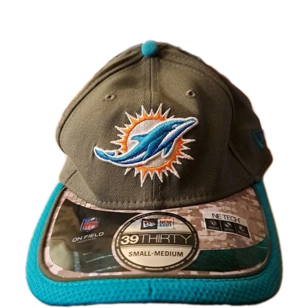 New Era 59Fifty Miami Dolphins Camo 2014 Teal Blue Fitted Hat Sz S/M 1025-er-wb1